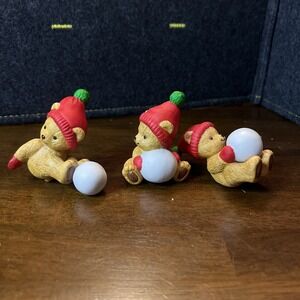 Vintage‎ Christmas Dakin 1984 porcelain BEARS with Snow Balls figurines 2"